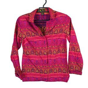 Womens Mirasol Pink Orange Ethnic Print Shirt Button-Up Long Sleeve Rayon Size S